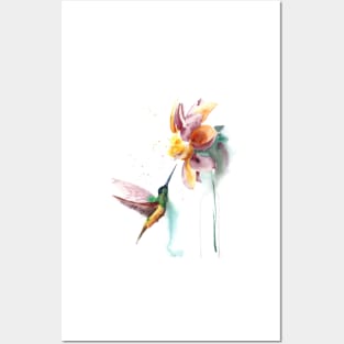 Hummgingbird and flower Posters and Art